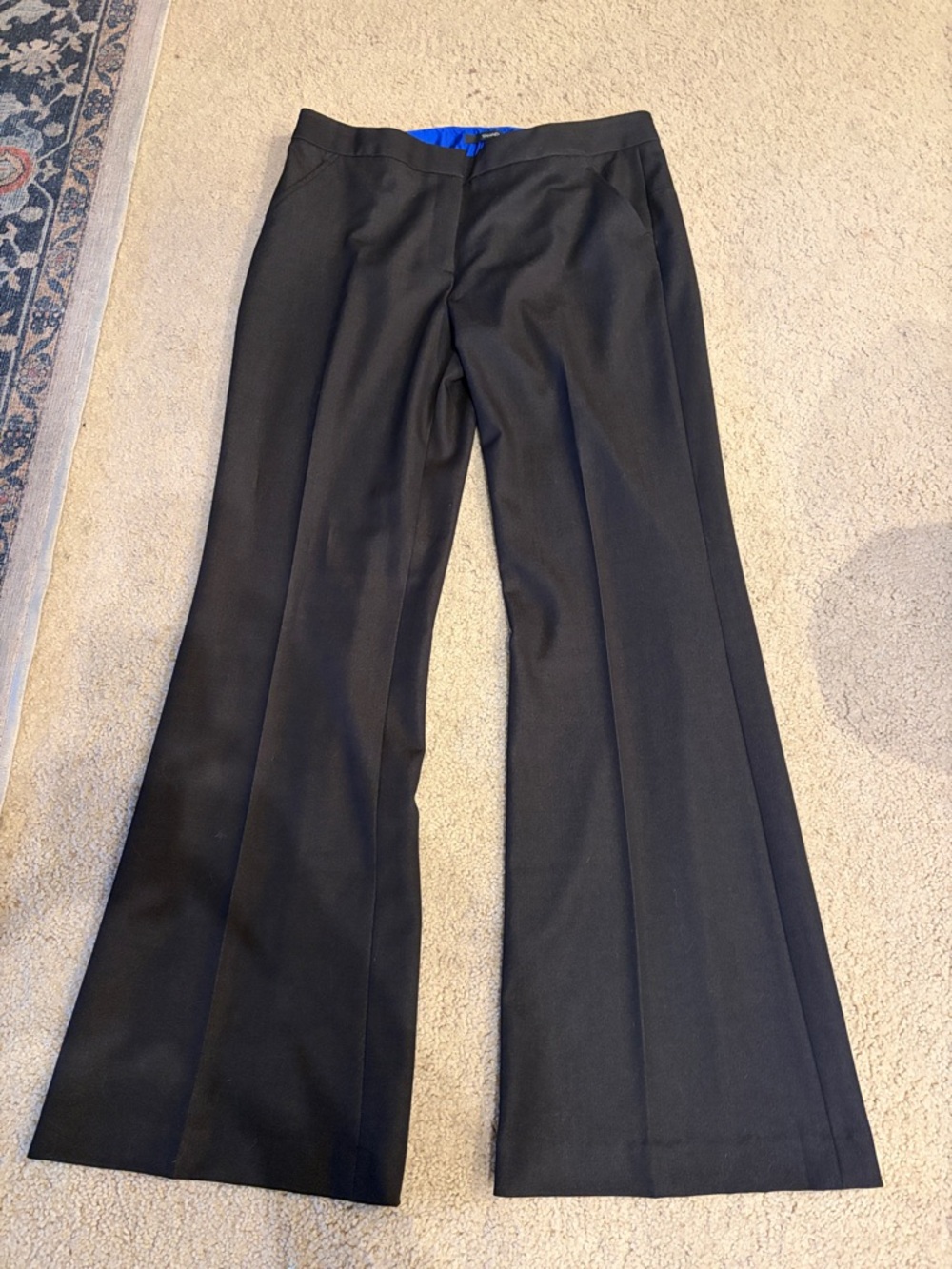 Tahari Black Boot-Cut Dress Pants with Blue Waist Lining